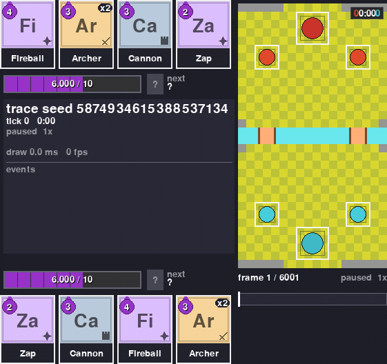 A whole battle between two random bots, shown in the viewer